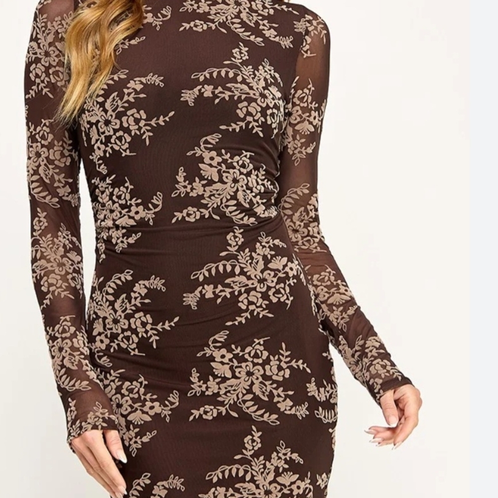 Elegant Brown Floral Women's Dress